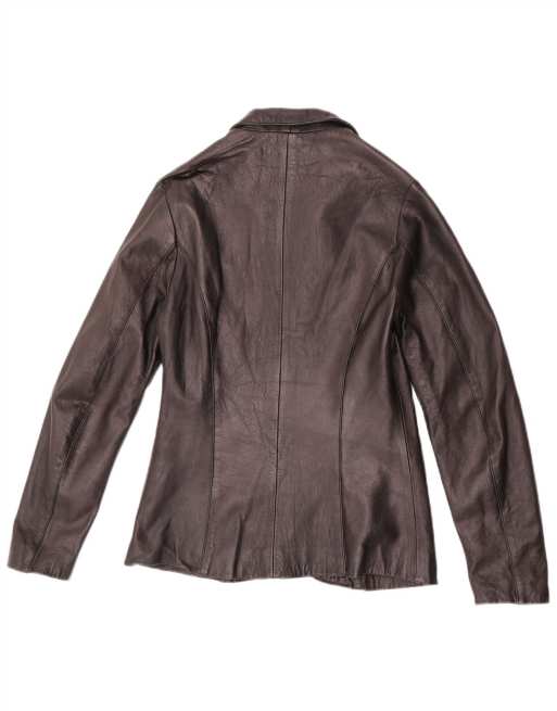 Vintage Womens 1 Button Leather Blazer Jacket IT 42 Medium Black, 2 of 4