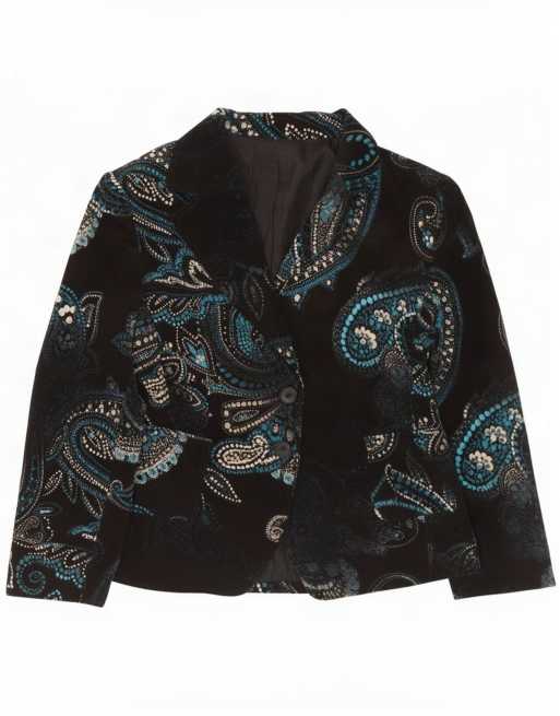 Vintage Womens 2 Button Blazer Jacket IT 48 XL Navy Blue Paisley Cotton, 1 of 4