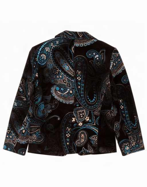 Vintage Womens 2 Button Blazer Jacket IT 48 XL Navy Blue Paisley Cotton, 2 of 4