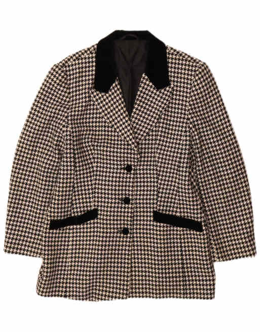 Vintage Womens 3 Button Blazer Jacket EU 44 XL Black Houndstooth
