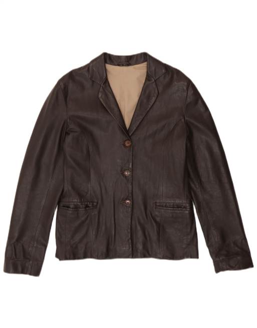 Vintage Womens 3 Button Leather Blazer Jacket EU 38 Medium Brown Leather