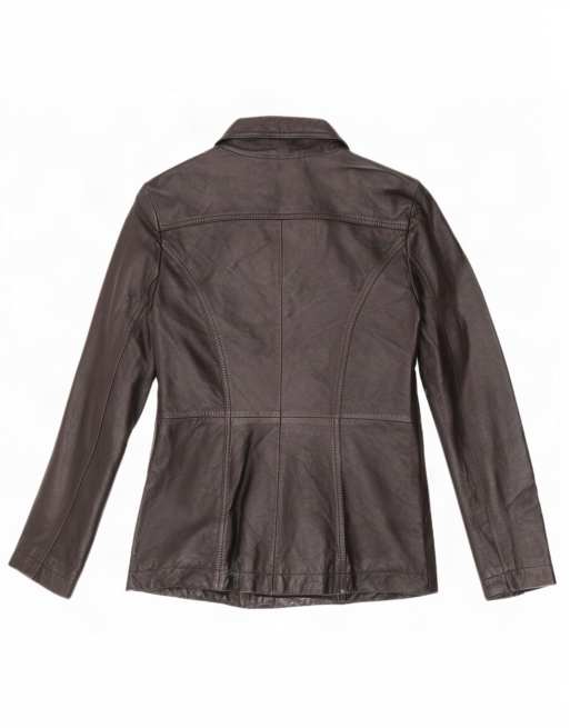Vintage Womens 3 Button Leather Blazer Jacket UK 12 Medium Black, 2 of 4