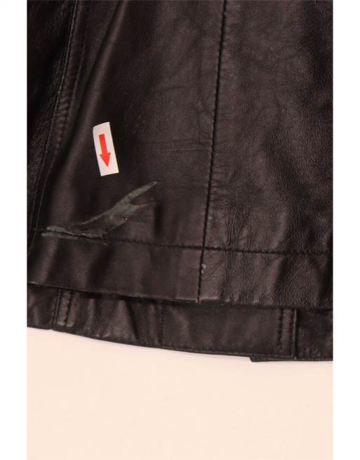 Vintage Womens 3 Button Leather Blazer Jacket UK 12 Medium Black, 4 of 4
