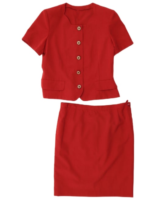 Vintage Womens 5 Button 2 Piece Skirt Set UK 12 Medium W30 Red, 1 of 4