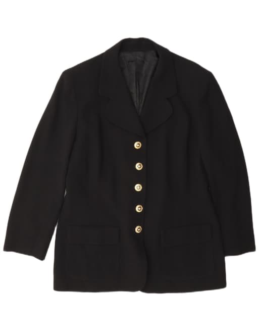 Vintage Womens 5 Button Blazer Jacket UK 14 Large Black Wool