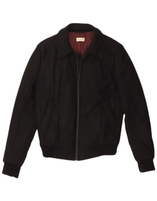 Vintage Womens Bomber Jacket UK 16 Large Black Virgin Wool