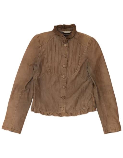 Vintage Womens Crop Leather Jacket UK 10 Small Beige, 1 of 4