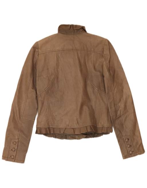 Vintage Womens Crop Leather Jacket UK 10 Small Beige, 2 of 4