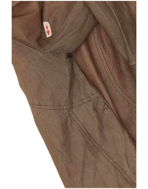 Vintage Womens Crop Leather Jacket UK 10 Small Beige, 3 of 4