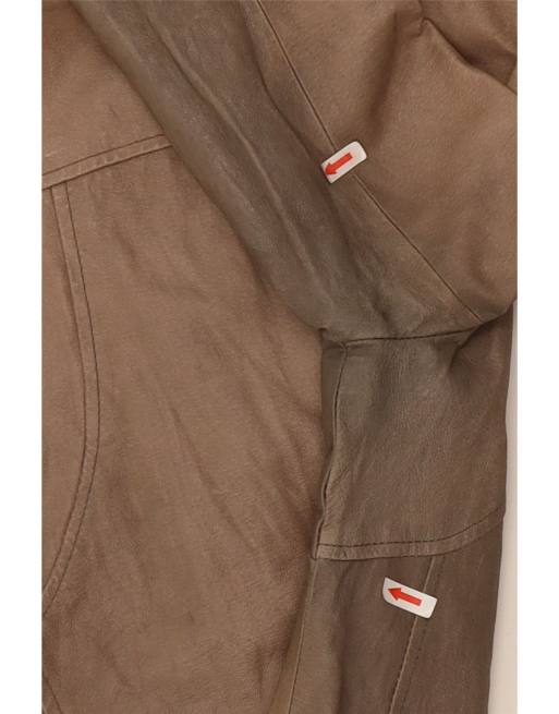 Vintage Womens Crop Leather Jacket UK 10 Small Beige, 4 of 4