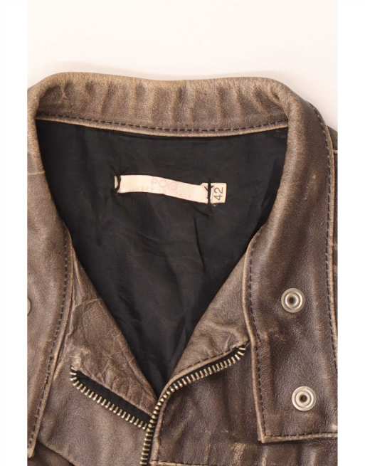 Vintage Womens Crop Leather Racer Jacket IT 42 Medium Brown, 4 of 4