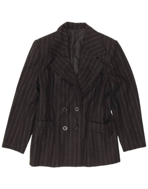 Vintage Womens Double Breasted Blazer Jacket IT 48 XL Black Striped Wool - view 1
