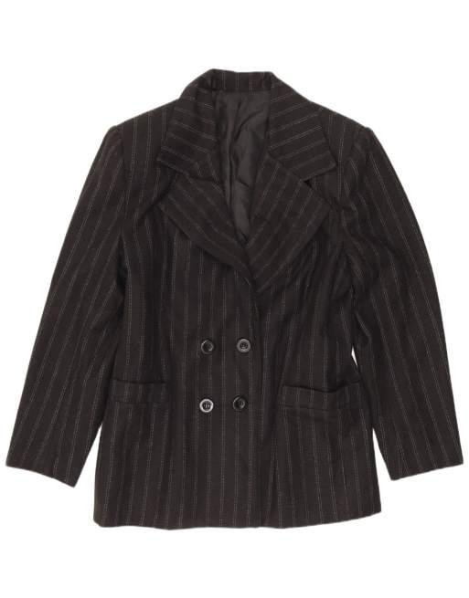 Vintage Womens Double Breasted Blazer Jacket IT 48 XL Black Striped Wool, 1 of 4