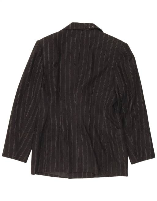 Vintage Womens Double Breasted Blazer Jacket IT 48 XL Black Striped Wool, 2 of 4