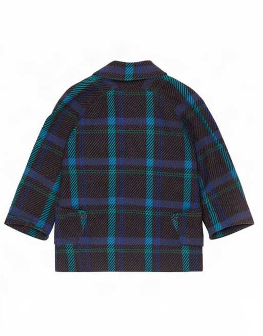 Vintage Womens Double Breasted Coat UK 14 Large Blue Plaid Virgin Wool, 2 of 4