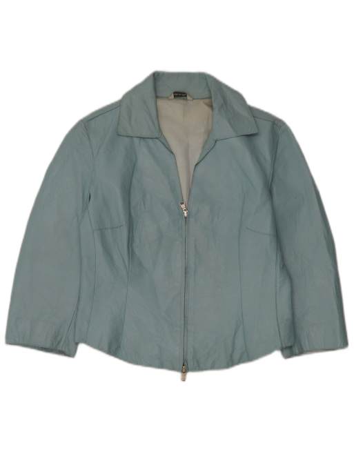 Vintage Womens Leather 3/4 Sleeve Bolero Jacket IT 42 Medium Blue Leather, 1 of 4