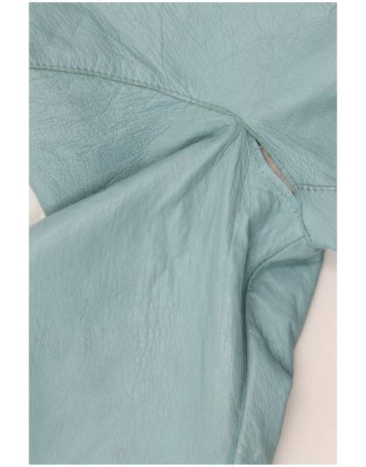 Vintage Womens Leather 3/4 Sleeve Bolero Jacket IT 42 Medium Blue Leather, 3 of 4