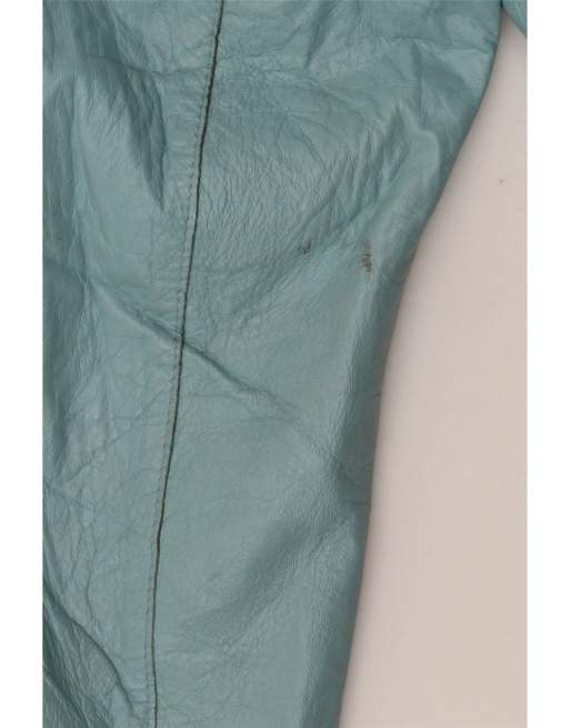 Vintage Womens Leather 3/4 Sleeve Bolero Jacket IT 42 Medium Blue Leather, 4 of 4