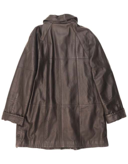 Vintage Womens Leather Coat IT 48 XL Black Leather, 2 of 4
