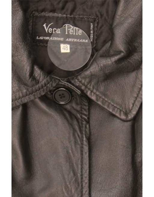Vintage Womens Leather Coat IT 48 XL Black Leather, 4 of 4