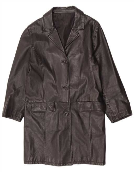 Vintage Womens Leather Coat UK 14 Medium Black, 1 of 4
