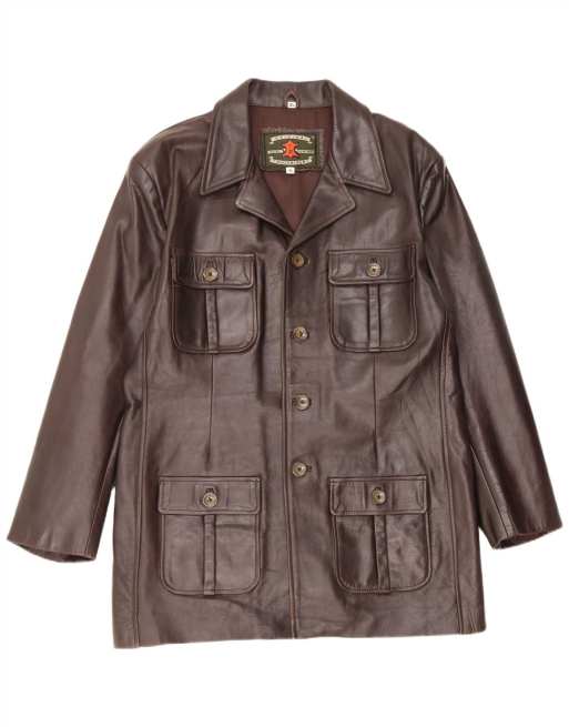 Vintage Womens Leather Coat UK 18 XL Brown