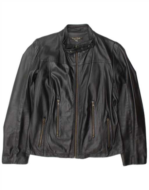 Vintage Womens Leather Jacket IT 46 Large Black Leather