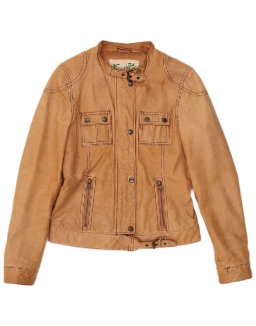 Vintage Womens Leather Jacket UK 12 Medium Beige Leather, 1 of 4