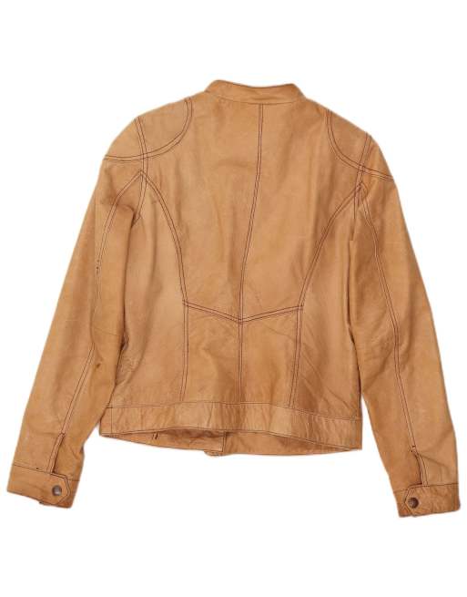Vintage Womens Leather Jacket UK 12 Medium Beige Leather, 2 of 4
