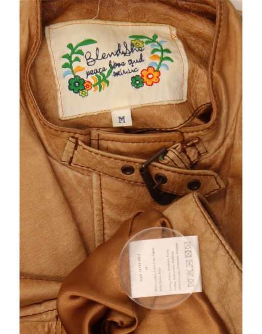 Vintage Womens Leather Jacket UK 12 Medium Beige Leather, 4 of 4