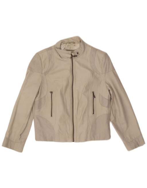Vintage Womens Leather Jacket UK 14 Medium Beige Leather, 1 of 4
