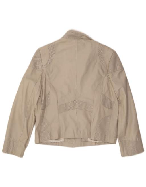 Vintage Womens Leather Jacket UK 14 Medium Beige Leather, 2 of 4