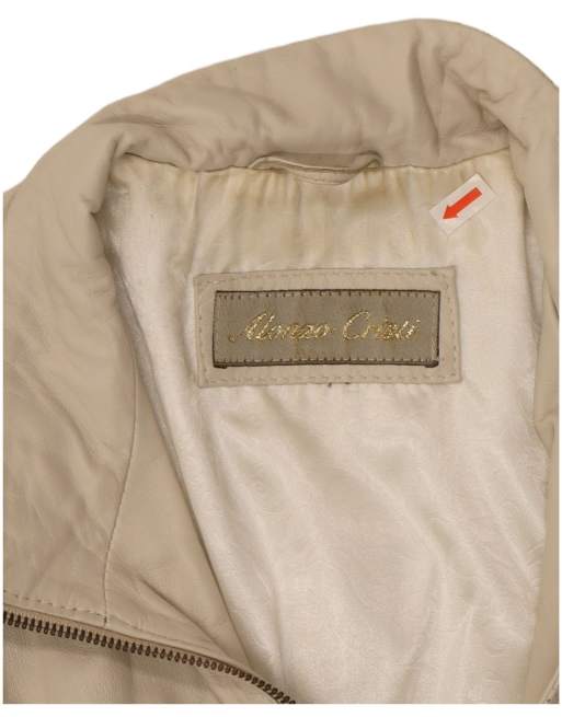 Vintage Womens Leather Jacket UK 14 Medium Beige Leather, 3 of 4