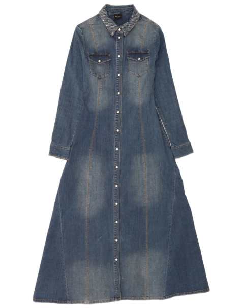 Vintage Womens Long Sleeve Maxi Denim Dress UK 6 XS Blue Cotton - view 1