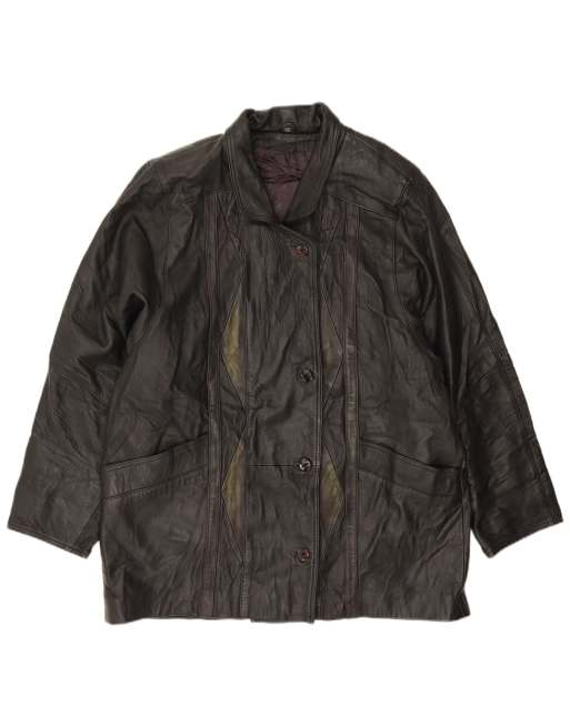 Vintage Womens Loose Fit Leather Jacket EU 46 XL Black Leather, 4 of 4