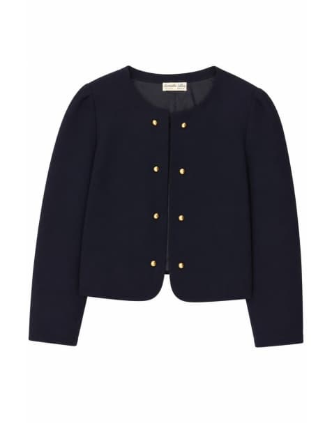 Vintage Womens Open Bolero Jacket UK 18 XL Navy Blue Polyester - view 1