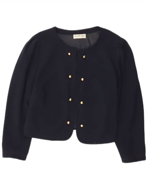 Vintage Womens Open Bolero Jacket UK 18 XL Navy Blue Polyester, 2 of 4