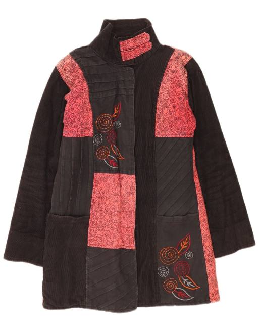 Vintage Womens Overcoat UK 12 Medium Black Patchwork Cotton, 1 of 4
