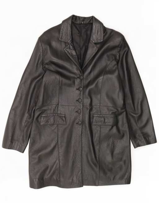 Vintage Womens Oversized Leather Coat IT 44 Medium Black, 1 of 4