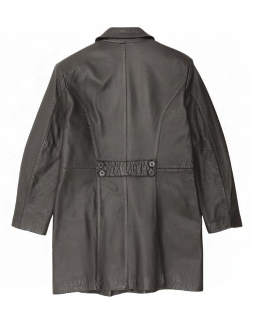 Vintage Womens Oversized Leather Coat IT 44 Medium Black, 2 of 4