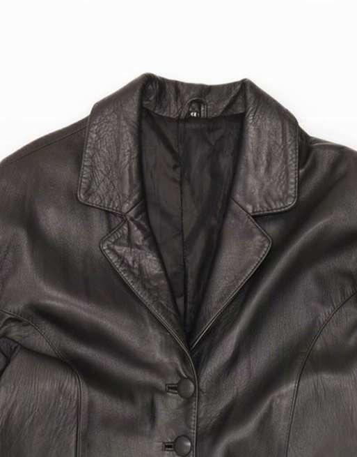 Vintage Womens Oversized Leather Coat IT 44 Medium Black, 4 of 4