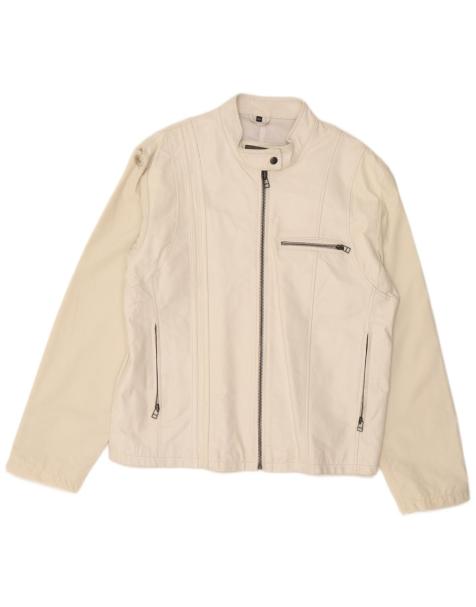 Vintage Womens Oversized Leather Jacket IT 44 Medium White Leather - view 1