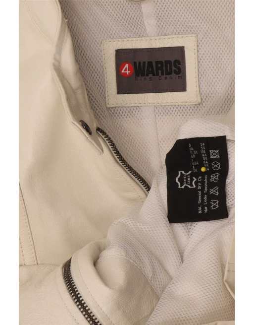 Vintage Womens Oversized Leather Jacket IT 44 Medium White Leather, 4 of 4