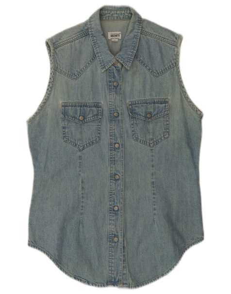 Vintage Womens Sleeveless Denim Shirt UK 14 Large Blue Cotton - view 1