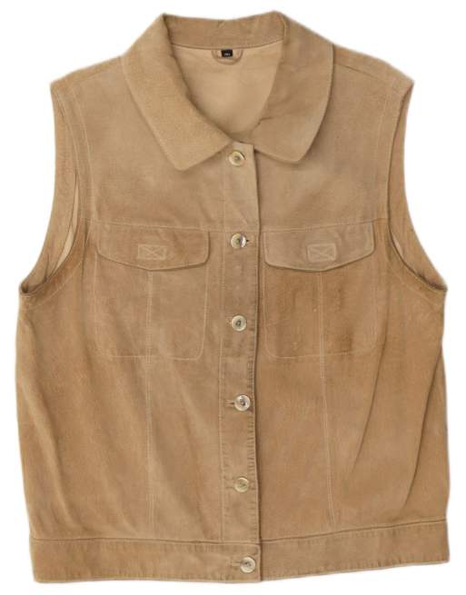 Vintage Womens Suede Gilet EU 40 Medium Beige Leather, 1 of 4