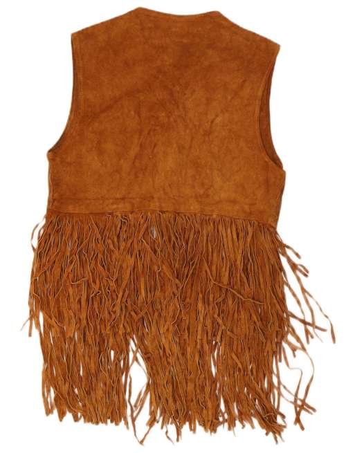 Vintage Womens Suede Waistcoat UK 14 Medium Brown Leather, 2 of 3
