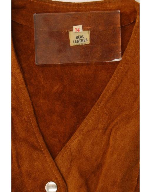 Vintage Womens Suede Waistcoat UK 14 Medium Brown Leather, 3 of 3
