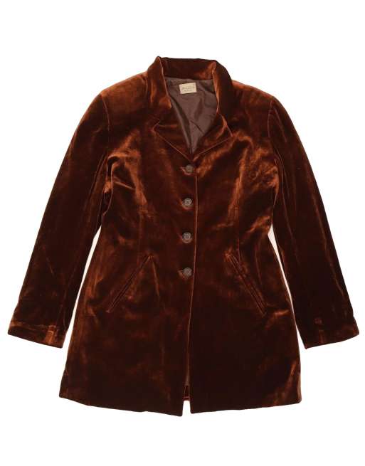 Vintage Womens Velour 1 Button Blazer Jacket UK 14 Medium Brown Classic, 1 of 4