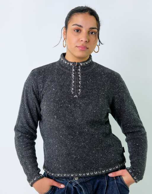Vintage Woolrich Quarter Zip S Knit Sweatshirt Charcoal Grey