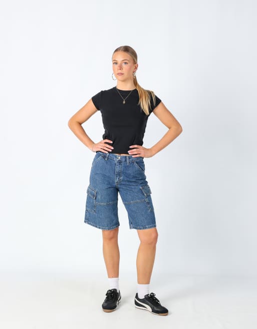 Vintage Wrangler 26x21 denim carpenter baggy jorts shorts navy blue